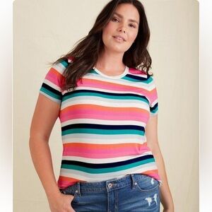 Torrid 10/00x Perfect Super Soft Crew Neck Short Sleeve Striped Tee